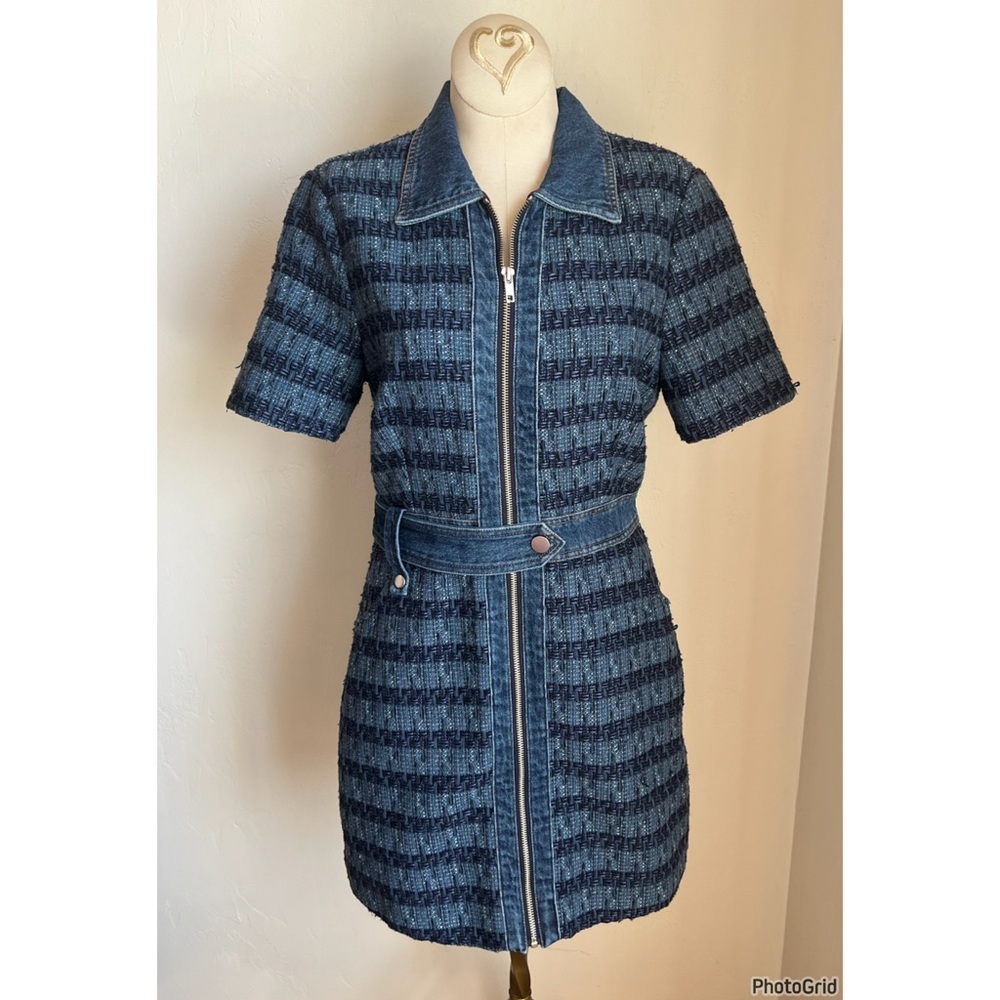 Jason Wu Blue Tweed Zip-Front Short-Sleeve Dress